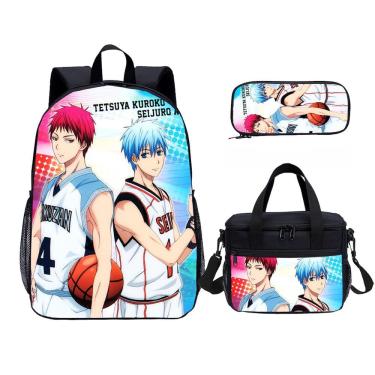 Imagem de Conjunto de mochilas escolares Kuroko Basketball, 3 peças com bolsa de ombro