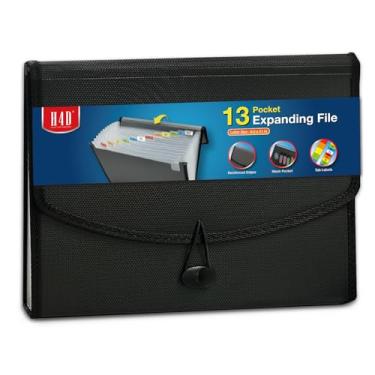 Imagem de H4D Organizador de arquivos sanfonado de 13 bolsos com bolso de malha, pasta de arquivos expansível com abas, organizador de documentos expansível para escritório em casa, escola, tamanho carta, preto