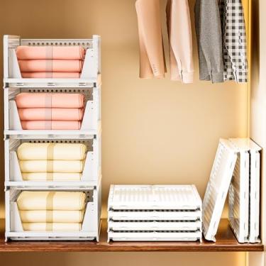 Imagem de Mavivegue Pacote com 4 cestas empilháveis para armário, cesta de gaveta de plástico empilhável, caixas de armazenamento empilháveis para roupas, organizador de armário, quarto, cozinha, banheiro