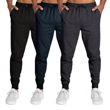 Imagem de Calça Masculina Moletom Flanelada Slim Bolsos Algodão Kit 3-Masculino