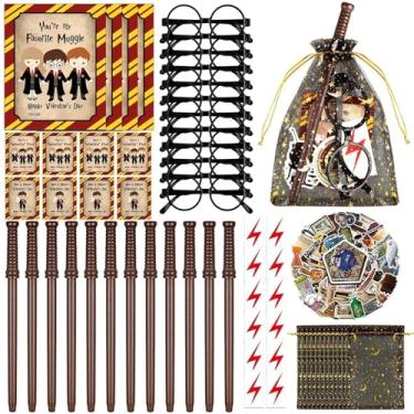Imagem de 12 Set Valentine's Day Wizard Party Favors Wand Pencils & Wizard Glasses Gift Set, Classroom Exchange Cards, School Rewards, Wizard Goodie Bag Fillers, Party Supplies Valentines Exchange Gift