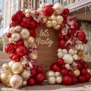 Imagem de Guirlanda de balões dourados bordô com enchimento duplo, vermelho escuro, ouro rosa, marrom, champanhe, arco de balão, kit para Natal, Ano Novo, casamento, aniversário, casamento, casamento, casamento