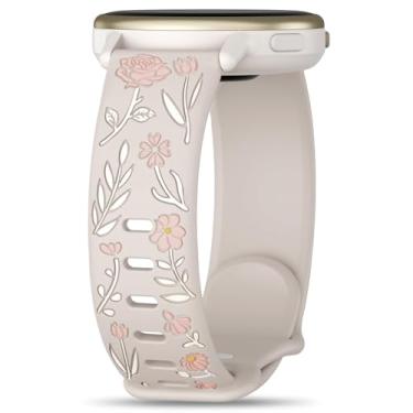 Imagem de Huadea Pulseira de silicone floral rosa de 20 mm compatível com Garmin Vivoactive 6/Vivoactive 5/3/3 Music, pulseira esportiva macia e fofa com estampa gravada para Venu Sq 2/Venu 2 Plus e Forerunner