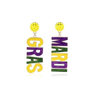 Imagem de BOOZIQ Brincos de carnaval feminino com letra MARDI GRAS em camadas com franjas, brincos pendentes, brincos de carnaval, desfile de carnaval, acessórios de carnaval, joias, presentes, roupas de