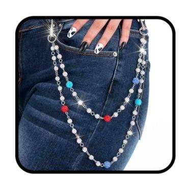 Imagem de Yalice Corrente de contas brilhantes para calças de ganga para homens e mulheres Y2K corrente de bolso com strass hip hop punk cinto joias, Free Size, Liga metálica, Sem Pedra Preciosa