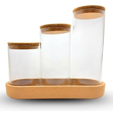 Imagem de Conjunto de Potes em Vidro e Tampa Madeira 3 Peças - Quanhe