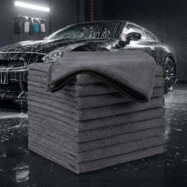 Imagem de Pacote com 3 panos de microfibra premium - 25 x 25 cm toalhas ultra macias sem fiapos para carro, cozinha e janelas, almofadas de limpeza altamente absorventes e livres de arranhões (preto)