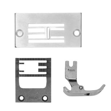 Imagem de Placa de agulha de costura de aço inoxidável, conjunto de substituição de placa de agulha forte e durável com calcador de cão de alimentação para máquina de costura industrial em