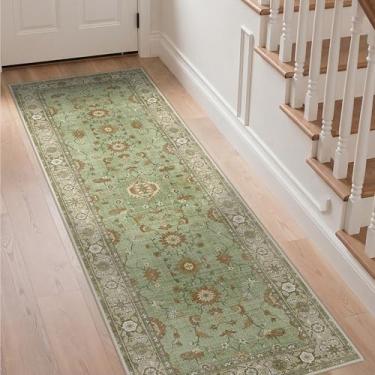 Imagem de GENIMO Tapete de corredor para corredores, lavável na máquina, 2 x 15 cm, antiderrapante, vintage, leve, lavável, tapetes finos para entrada, corredor, banheiro, lavanderia, corredor, sálvia tijolo