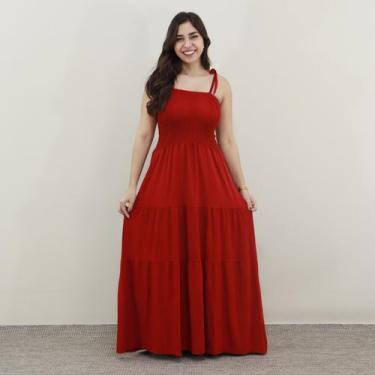 Imagem de Vestido Longo Lastex Feminino Moda Evangélica Alça Amarrar Soltinho Mo