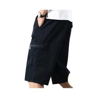 Imagem de Bermuda Cargo Masculina De Algodão Solta Com Bolsos Com Zíper, Casual,
