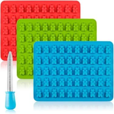 Imagem de Conjunto de molde de silicone em forma de urso e bandeja de cubo de gelo, 3 peças de doces, geleia, chocolate, moldes de sabão - kit flexível e antiaderente para assar, artesanato e guloseimas de