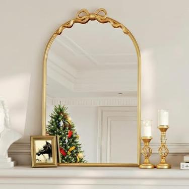 Imagem de Decoração de espelho de arco dourado - Espelho decorativo grande para decoração de parede 61 x 38 cm com moldura de metal, ideal para entrada, lareira, sala de estar, corredor, banheiro