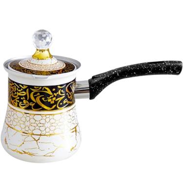 Imagem de Panela de café árabe grego turco, caldeira de água na parte superior do fogão, cafeteira, manteiga, chocolate e aquecedor de leite, aquecimento uniforme e rápido (branco e preto)