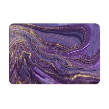 Imagem de Tapete de banho para banheiro abstrato roxo marmorizado arte tapete de chuveiro antiderrapante absorvente tapete de microfibra macia espuma de memória tapete para banheira 40,6 x 61 cm