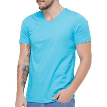 Imagem de Camiseta Gola V Masculina Liso Algodão Camisa Atacado - Vesttuario, Az