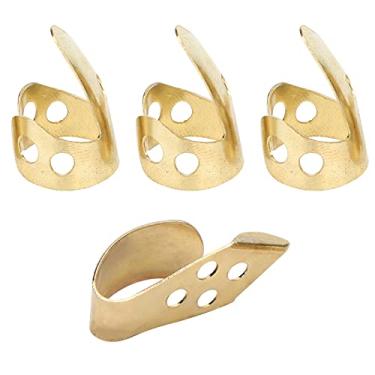 Imagem de RiToEasysports Palhetas de Dedo, Conjunto de Metal Com 3 índices e 1 Palheta de Polegar para Guitarra, Baixo, Ukulele, Prática de Palco, Instrumento de Cordas (GOLD)