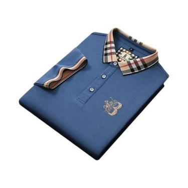 Imagem de Camisa Polo De Luxo Masculina De Verão Com Bordado Em Xadrez, Manga Cu