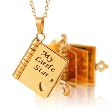 Imagem de Camhanno Colar To My Daughter From Dad, pingente de livro de aço inoxidável com 6 páginas, banhado a ouro amarelo 18K, corrente de 50 cm, presente de formatura de aniversário, Large, Aço inoxidável