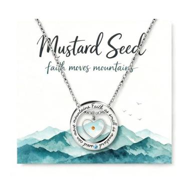 Imagem de Zurlcdye Colar de semente de mostarda para mulheres, coração, cruz, lua, prata, delicada, corrente grossa, charmoso, colar de declaração de fé, religioso, aniversário, Natal, presentes de joias, Aço