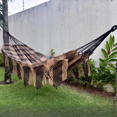 Imagem de Rede de Descanso Reforçada Casal King - Gigante, Manual Artesanal e Conforto Premium para Sua Varanda(Caramelo com Preto)