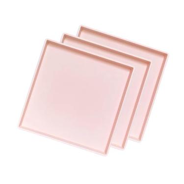 Imagem de VCREATC Bandeja quadrada rosa de 28 cm - 3 unidades de bandeja organizadora decorativa para penteadeira, bancada de banheiro, mesa de centro e otomana | multiuso para servir, maquiagem, joias e