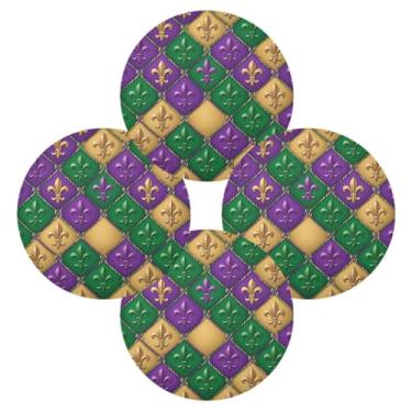 Imagem de Wassud Jogo americano conjunto de 4 tapetes de mesa redondos de diamante Mardi Gras para cozinha e jantar tapetes laváveis resistentes ao calor para decoração de mesa 39 cm