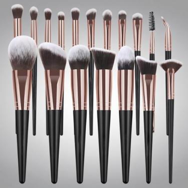 Imagem de Pincéis de maquiagem, conjunto de pincéis de maquiagem sintéticos premium profissionais com capa, conjunto de pincéis de maquiagem para viagem Kabuki Eye (preto dourado)