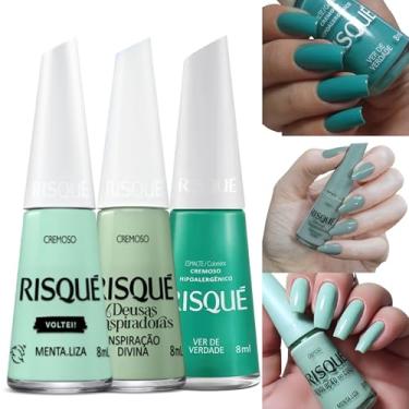Imagem de Kit 5 Esmaltes Risqué Tons de Verde Esmalte Cremosos 8ml (3 Tons Verde)