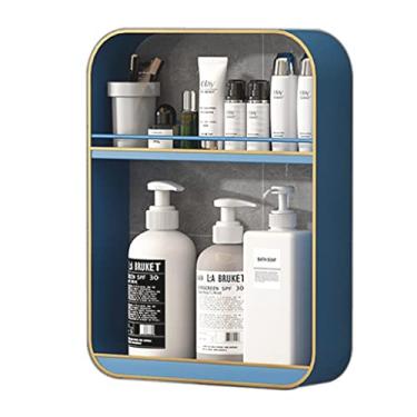 Imagem de Prateleira de banheiro de 2-4 camadas, armário de armazenamento sobre vaso sanitário com guarda-corpos, armário de parede de cozinha, armário de armazenamento de cosméticos sem perfuração (cor: azul,