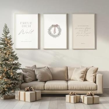 Imagem de 3 peças de arte de parede de guirlanda de Natal pôsteres Chris-tmas Story Versículo da Bíblia Pintura em tela para decoração de quarto de Natal em casa com moldura interna