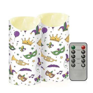 Imagem de Wassud Pacote com 2 máscaras decorativas de baile de máscaras, velas sem chamas com controle remoto, velas realistas cintilantes com temporizador, velas decorativas para Natal, casamento, festa