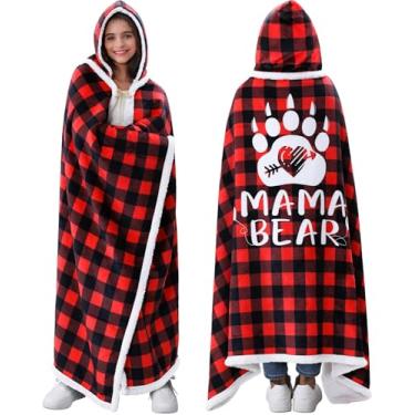Imagem de Melhores presentes para mãe de Natal para mãe, filhos, filhos, mamãe, urso, búfalo, xadrez, cobertor vestível, moletom com capuz feminino, mamãe, presente de aniversário para sogra, presente de esposa