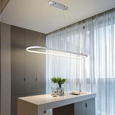 Imagem de Lustre pendente LED moderno para cozinha, ilha ou sala de jantar, ideal para sala de estar, bar, escritório ou mesa de jantar. Cúpula branca, 120 cm de altura ajustável (120 cm, branco, 6000
