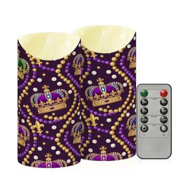 Imagem de Wassud Pacote com 2 velas sem chama com coroas reais de carnaval com controle remoto, velas realistas cintilantes com temporizador, velas decorativas para Natal, casamento, festa, decoração de casa