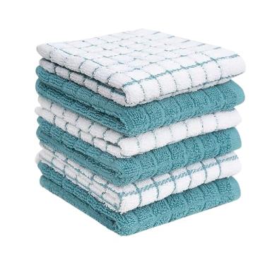 Imagem de Panos de prato de algodão premium Bumble 30,5 cm x 30,5 cm | Design Aqua | 405 GSM | Toalhas de prato altamente absorventes e macias | Conjunto de toalhas de cozinha de algodão fiado 100% natural