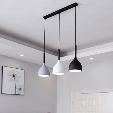 Imagem de Luminária pendente de metal com 3 lâmpadas | Lustre moderno e minimalista para sala de jantar | Luminária de teto suspensa para ilha de cozinha, quarto e sala de estar (base retangular)