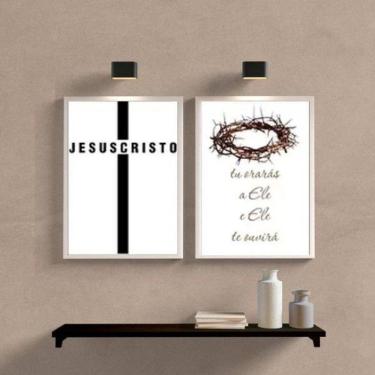 Imagem de Kit 2 Quadros Minimalistas Evangélicos- Jesus Cristo 33X24Cm