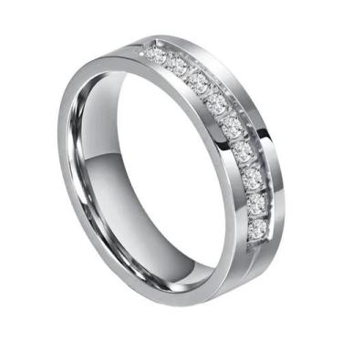 Imagem de Alianças De Casamento Em Aço Inoxidável Cor Dourada Com Zircônia Cúbic