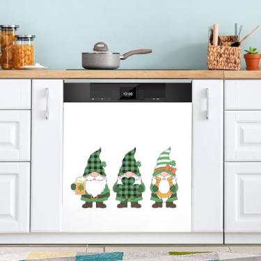 Imagem de ATTX Capa magnética de máquina de lavar louça Gnomos alegres Dia de São Patrício | Adesivo decorativo de eletrodomésticos de 58 x 66 cm para armários domésticos e eletrodomésticos #297
