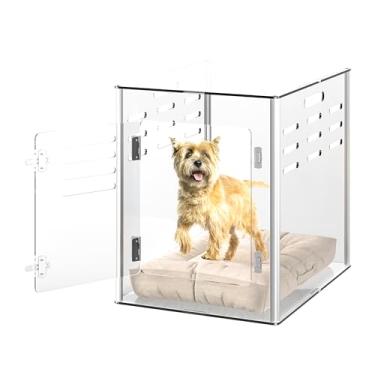 Imagem de Dethan Caixa de acrílico transparente para cães, canil, fechável, resistente, ventilada, para cães pequenos e médios de até 20 kg, elegante e transparente, 76 cm C x 50 cm L x 56 cm A