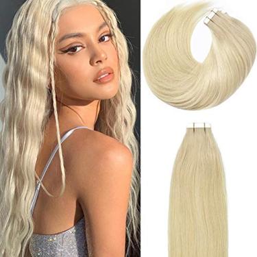 Imagem de Lacer Extensões de cabelo humano com fita adesiva - bege claro platinado loiro sem costura PU trama de pele 100% fita dupla face Remy extensão de cabelo humano 50 g 20 pçs/conjunto 35 cm