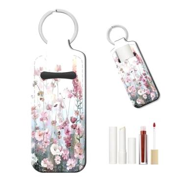 Imagem de PLKTJOSA Chaveiro de protetor labial personalizado, capa de couro reutilizável - ideia de presente de Natal (flor desabrochando)