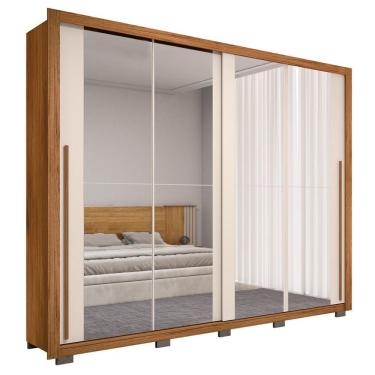 Imagem de Guarda Roupa Casal 2 Portas De Correr E 8 Espelhos Praticus Freijó/off White - Caemmun