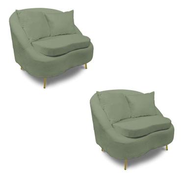 Imagem de Poltrona Decorativa Orgânica Pé Ferro Dou Kit 2 Zaya Bouclê Menta C05 - D'rossi