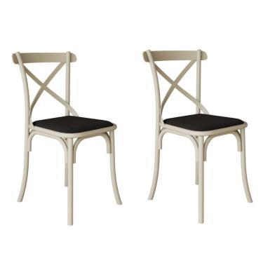 Imagem de Kit 2 Cadeiras Katrina Assento Corano Preto Aço Off White Bege