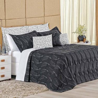 Imagem de Cobre Leito Queen Leonora Bordado 180 Fios 3 Peças - Preto