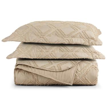 Imagem de Cobre Leito Queen Destroyed Micropercal 300 Fios 3 Peças - Caqui