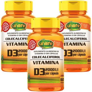 Imagem de KIT C/3 Un Vitamina D3 2000 Ui Colecalciferol 60 Cáps Unilife, Sem sab