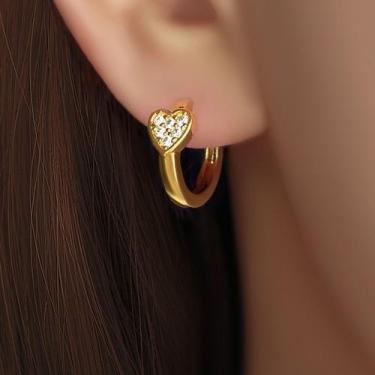 Imagem de Brinco Argola Coração Pedra De Zircônia Banhado A Ouro 18K - De Castro